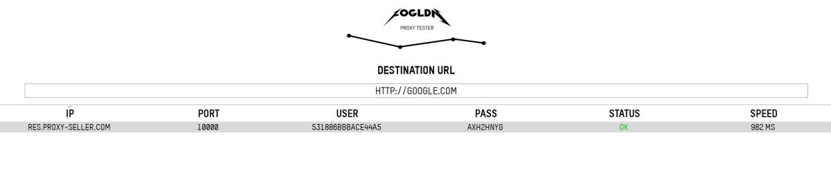 FOGLDN ProxyTester с результатом 982ms