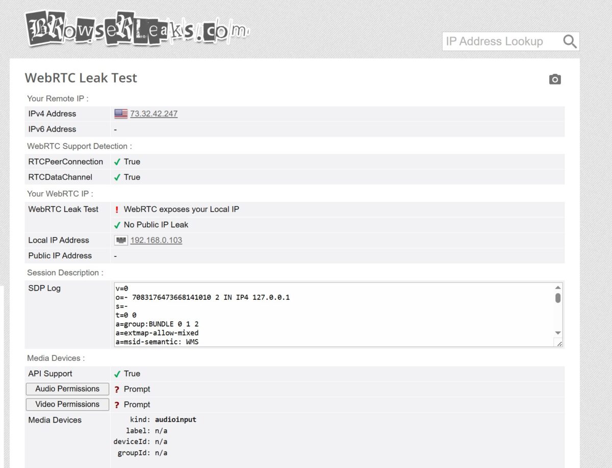 BrowserLeaks WebRTC