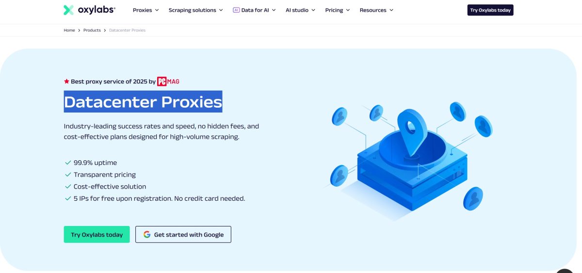 Datacenter Proxies с 5 бесплатных IP