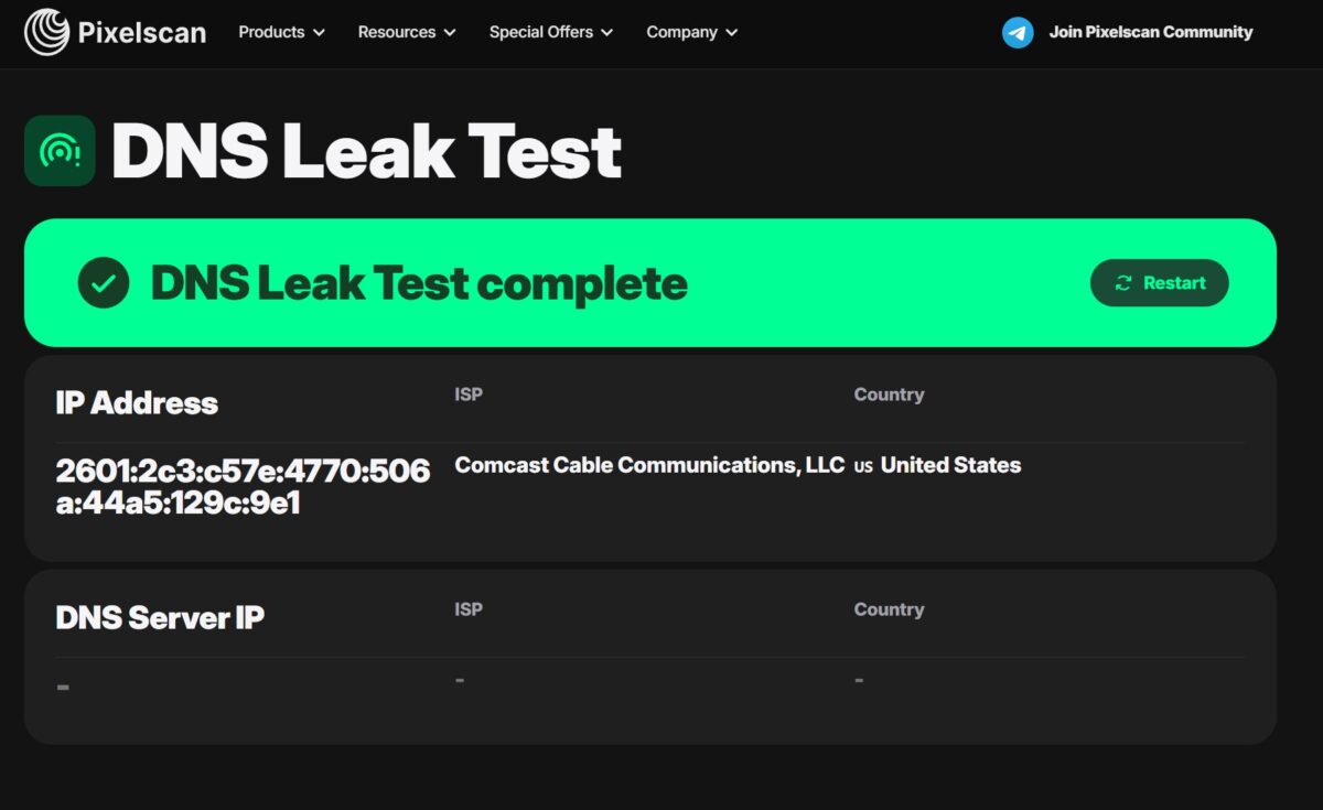 DNS Leak Test complete