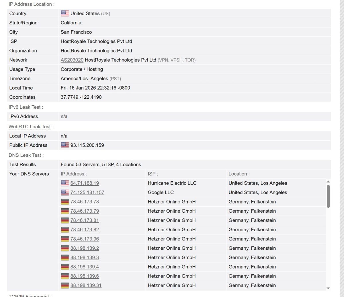 Полная информация об IP адресе с DNS серверами