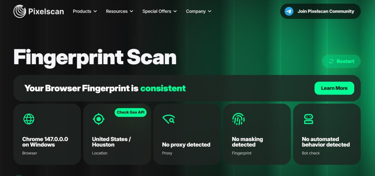 Browser Fingerprint - consistent