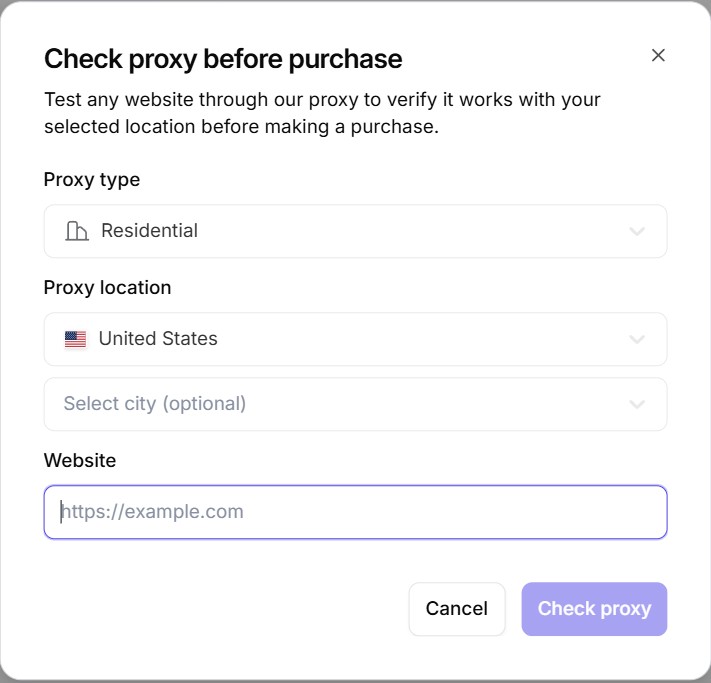 Check proxy before purchase