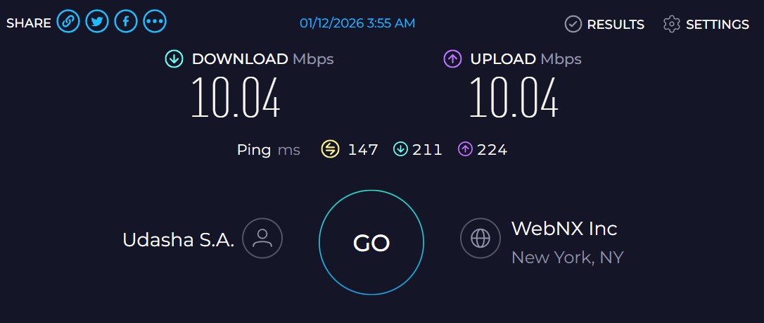 Speedtest results