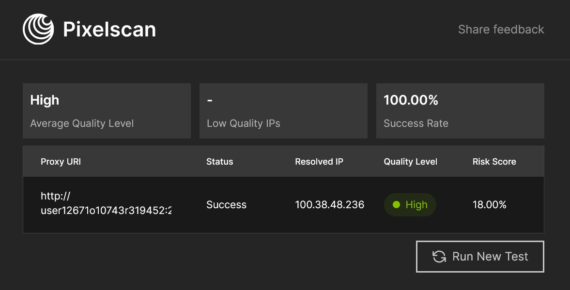 Pixelscan - проверка качества прокси