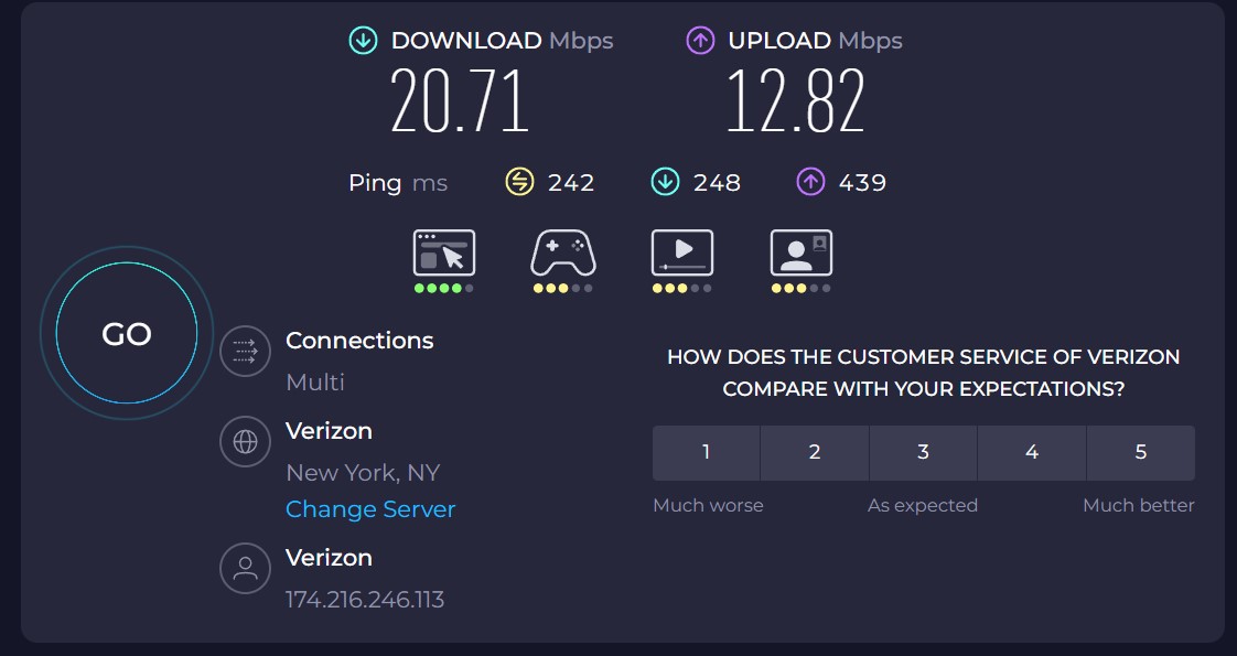 proxy speed test on Speedtest.net