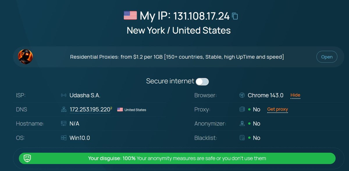 проверка в whoer.net