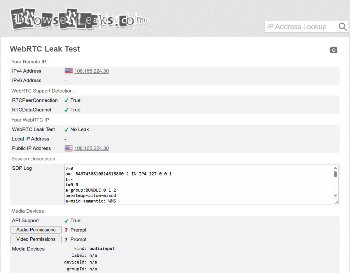 BrowserLeaks WebRTC тест