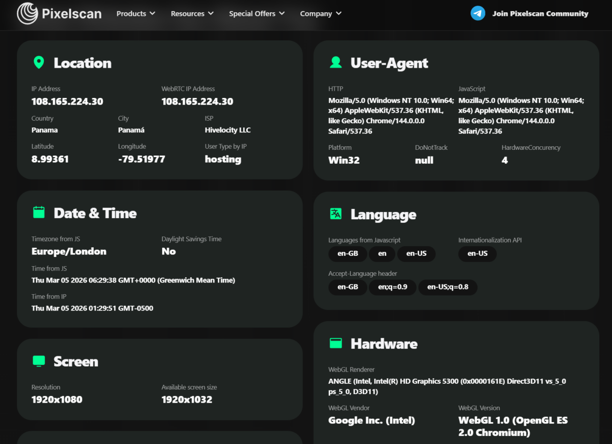 результат pixelscan.net