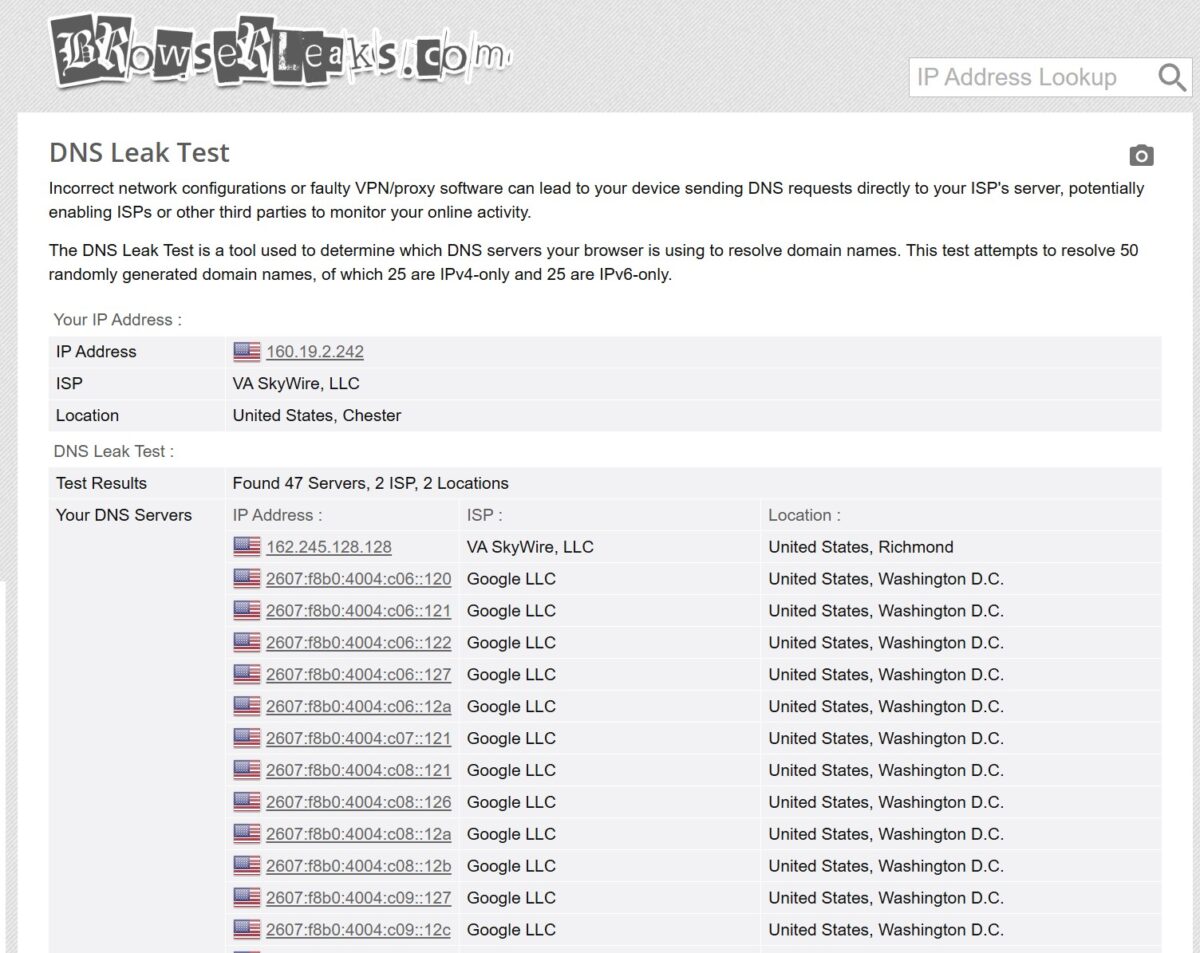 BrowserLeaks DNS Leak Test