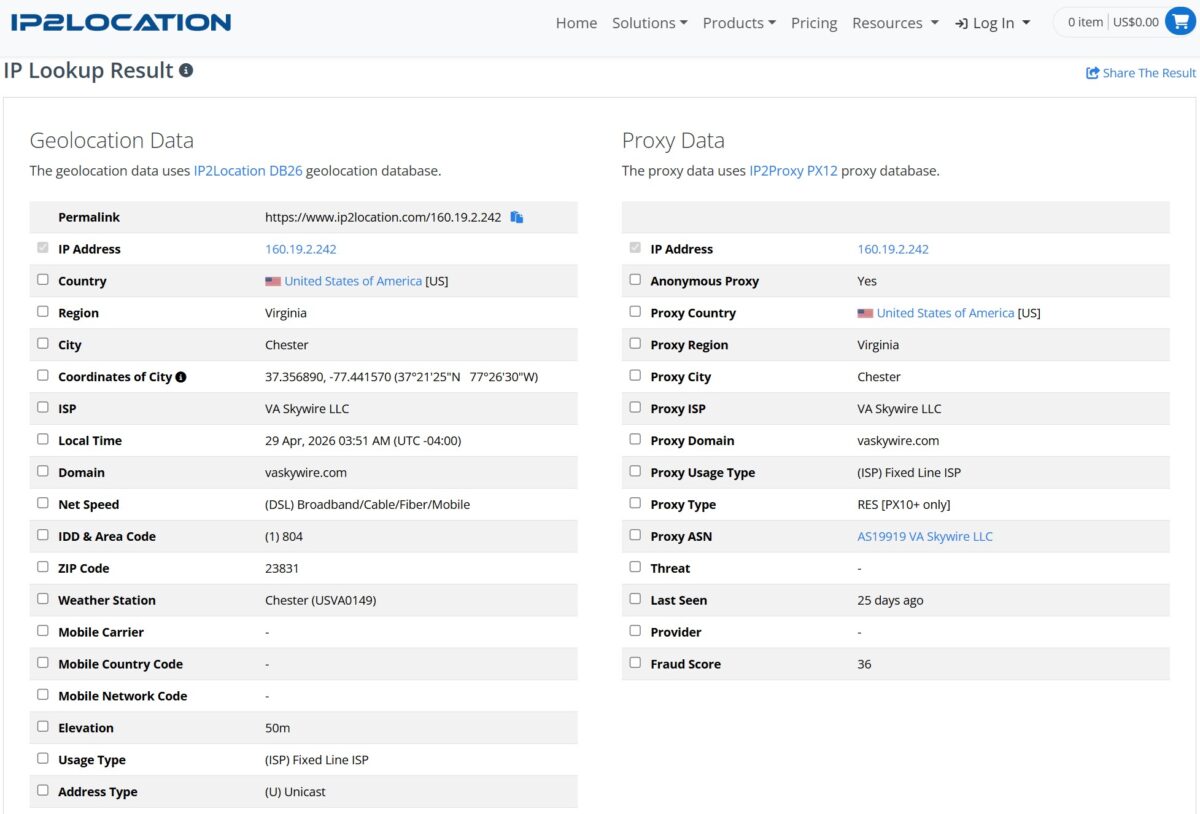 IP2Location с Geolocation Data и Proxy Data