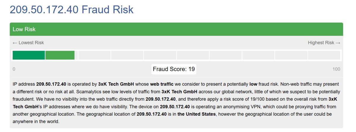 Scamalytics проверка IP