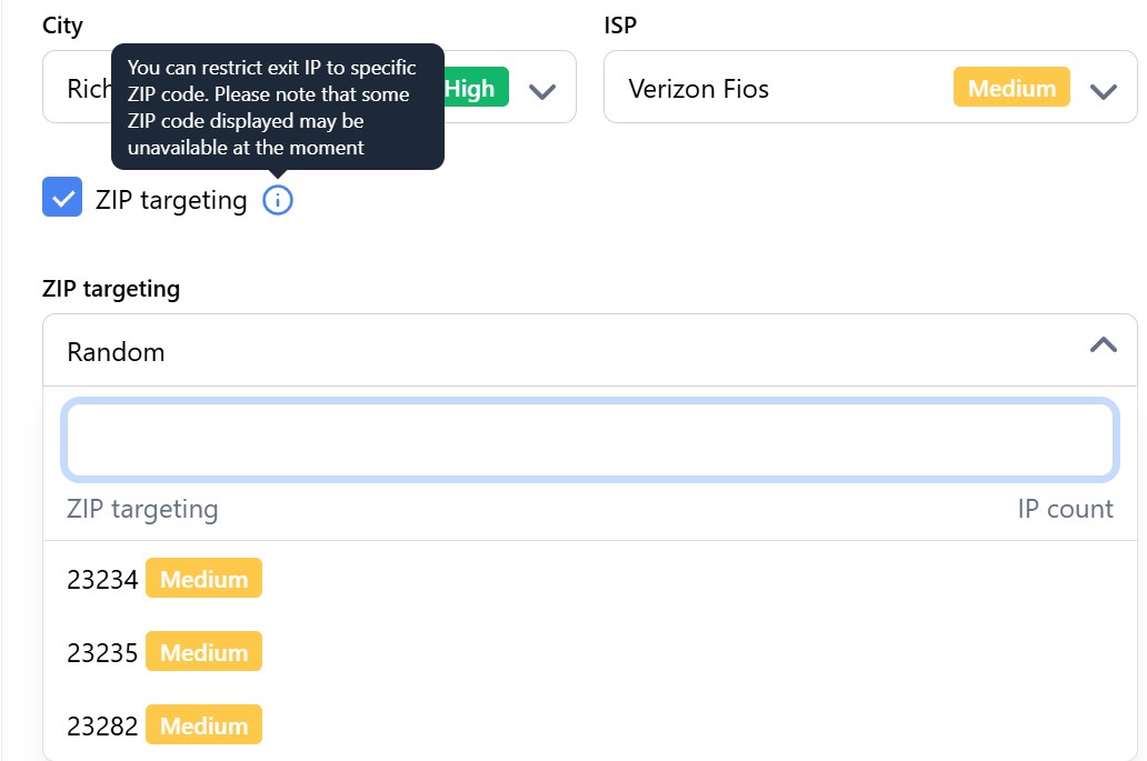 настройка локации с ZIP targeting