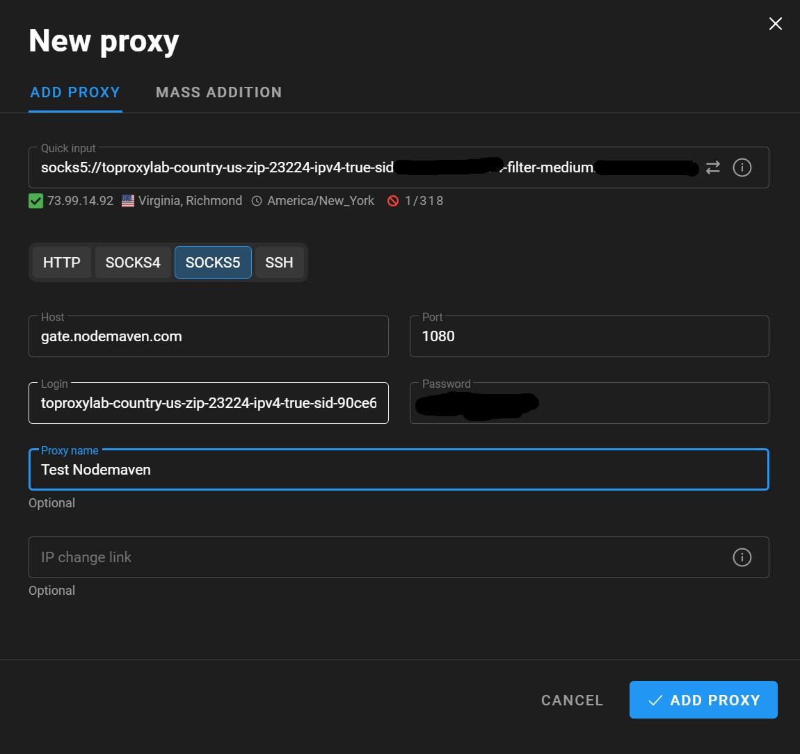 New proxy в Dolphin Anty