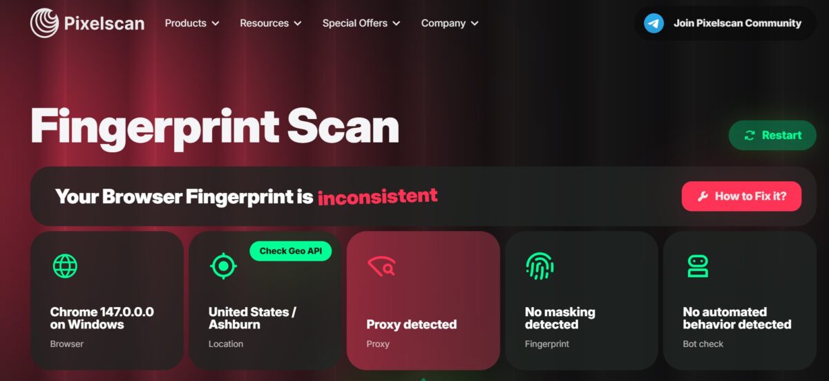 Pixelscan Fingerprint Scan