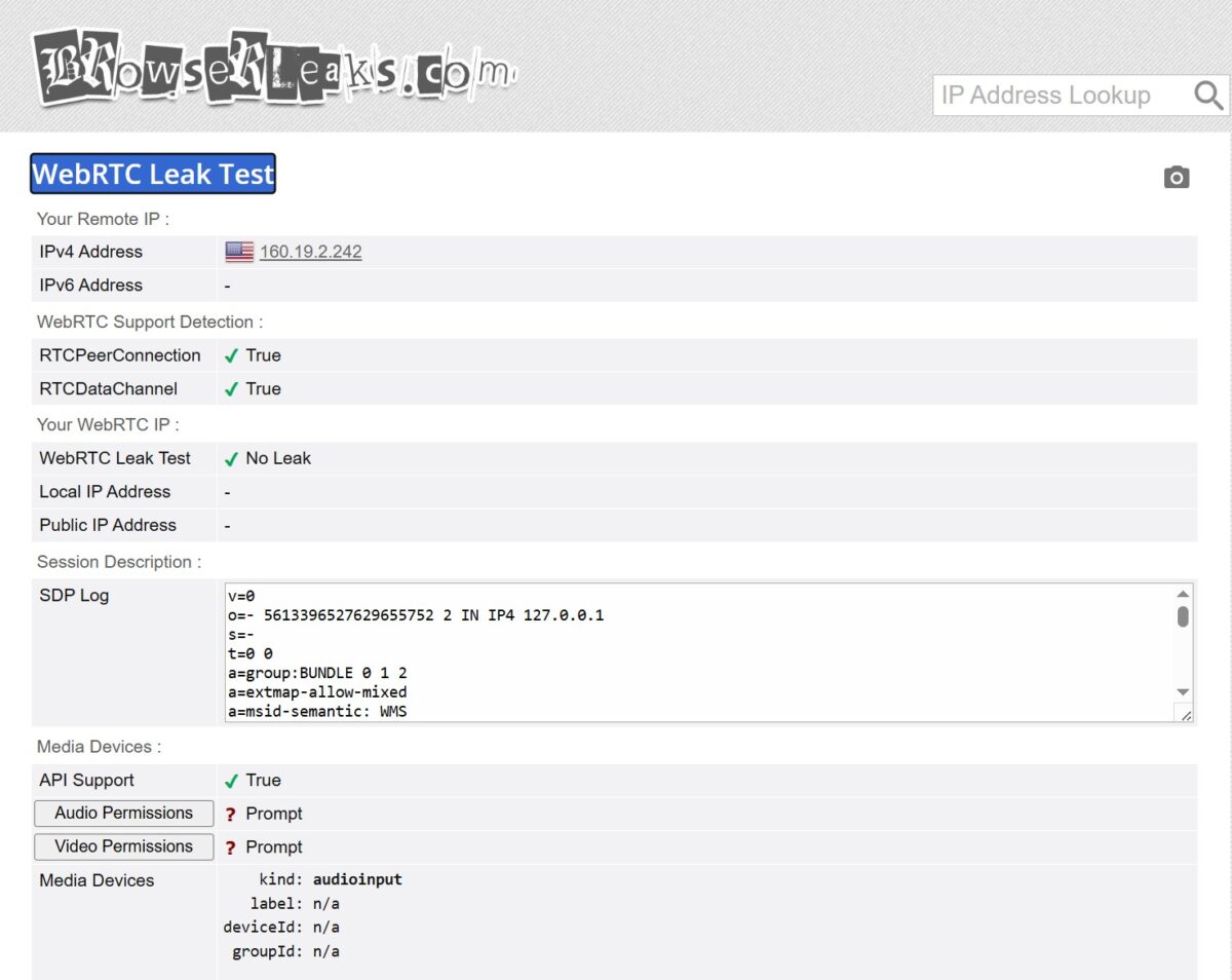 BrowserLeaks WebRTC Leak Test