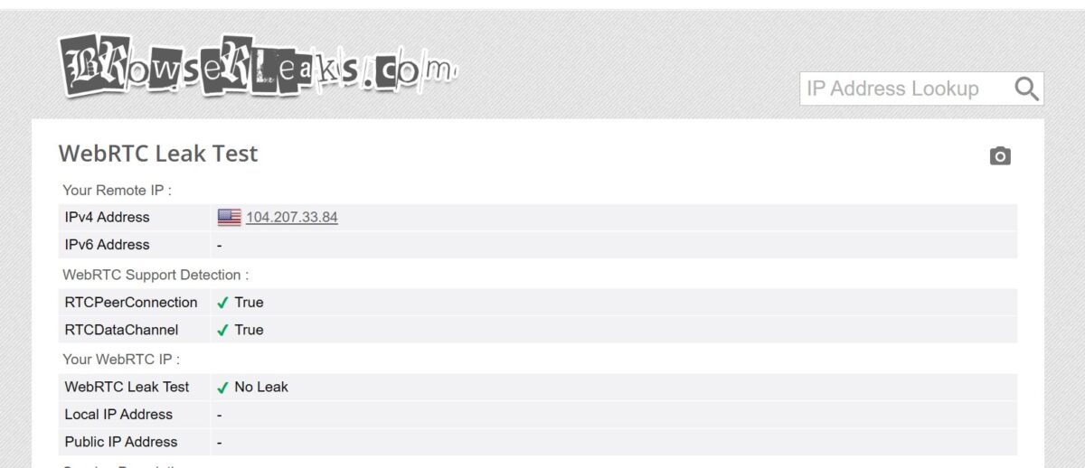 BrowserLeaks WebRTC Leak Test