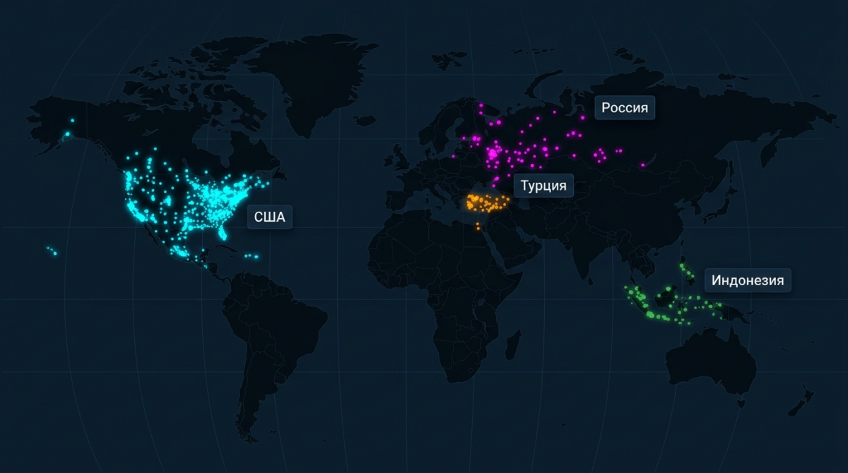 Геолокации резидентских прокси - покрытие США, Турции, России и Казахстана