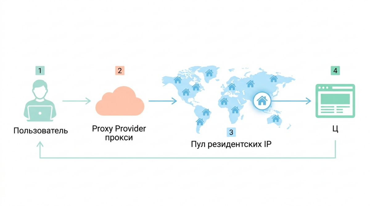 Схема работы резидентского прокси