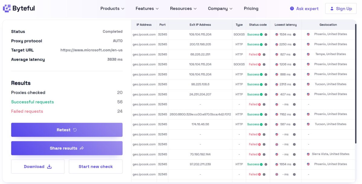 Byteful Proxy Tester