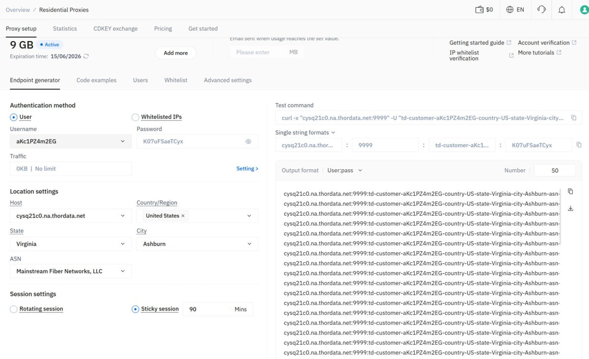 Endpoint generator с настройками локации и сгенерированным листом