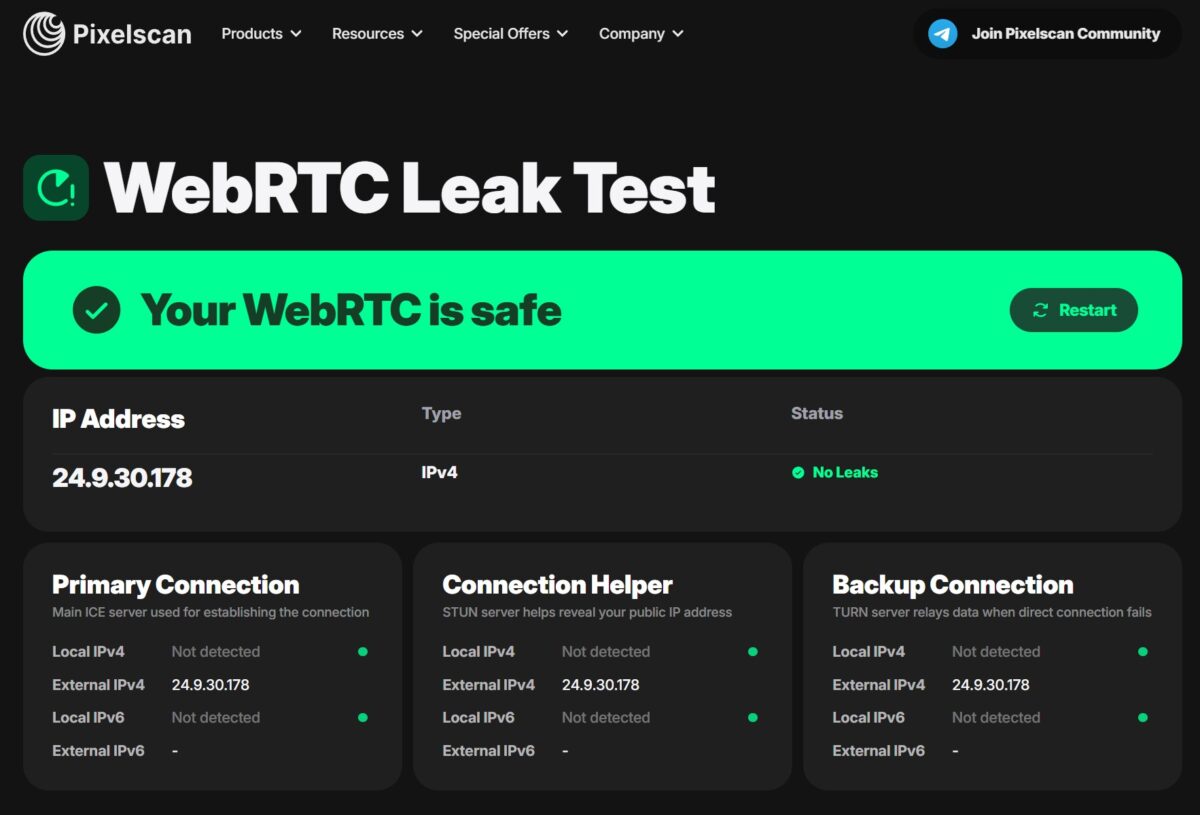 Pixelscan WebRTC