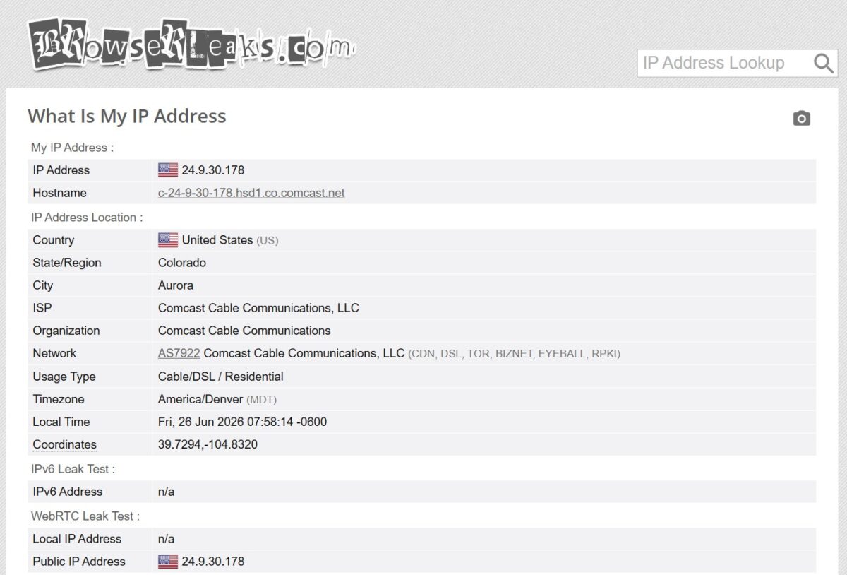 BrowserLeaks "What Is My IP