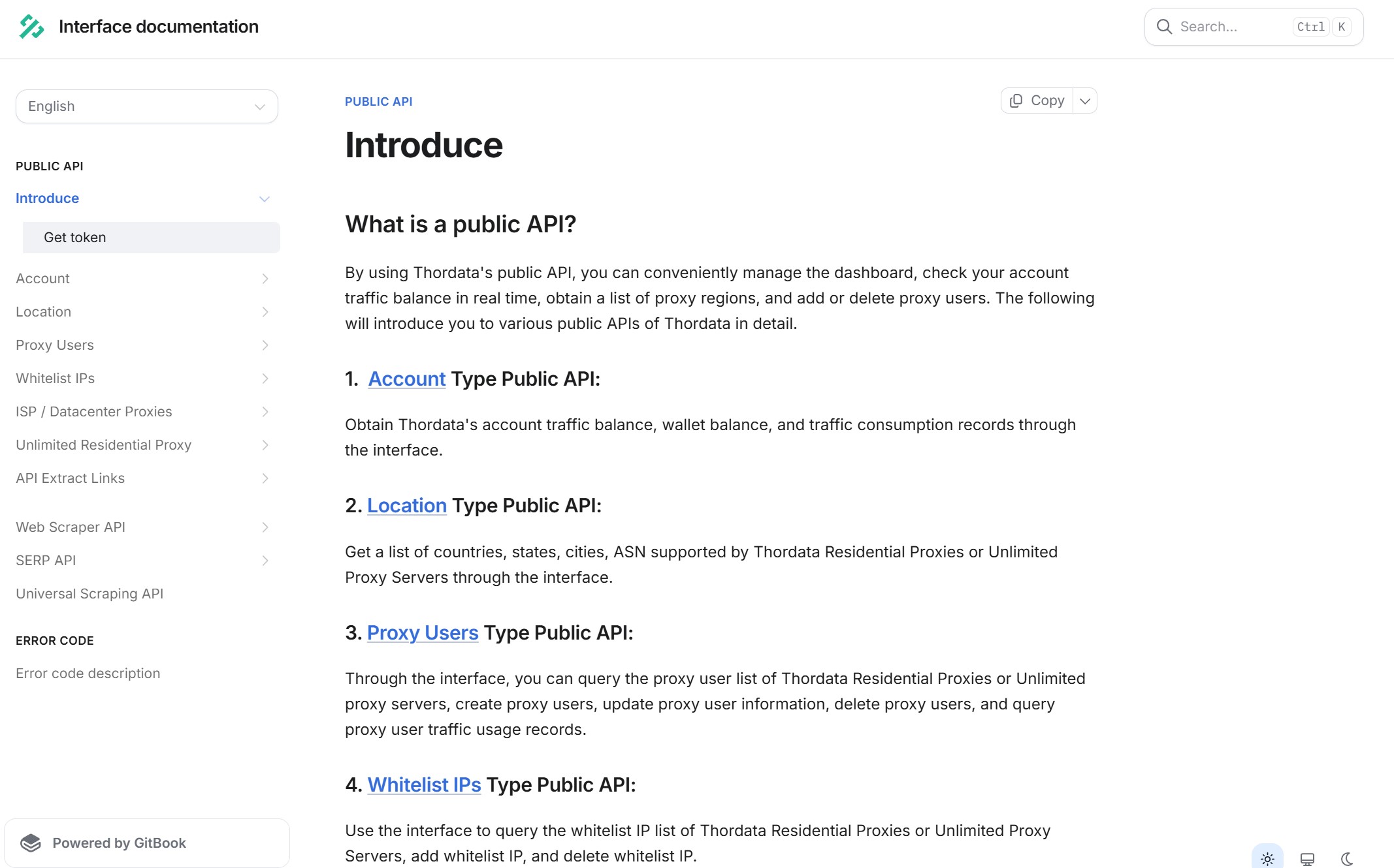 Документация Thordata Public API в GitBook