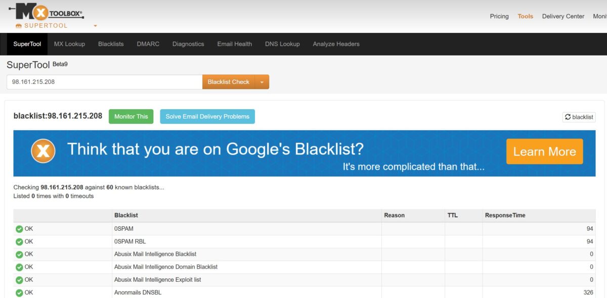 MXToolbox Blacklist