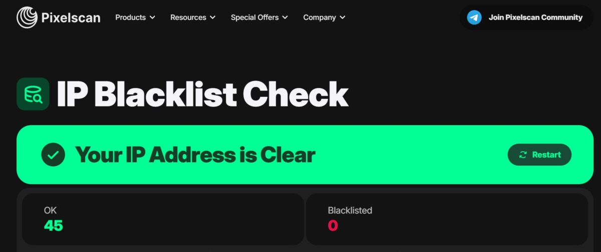 Pixelscan IP Blacklist Check