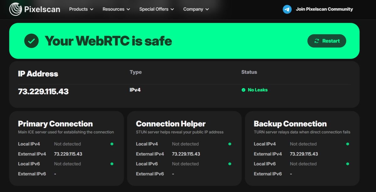Pixelscan WebRTC