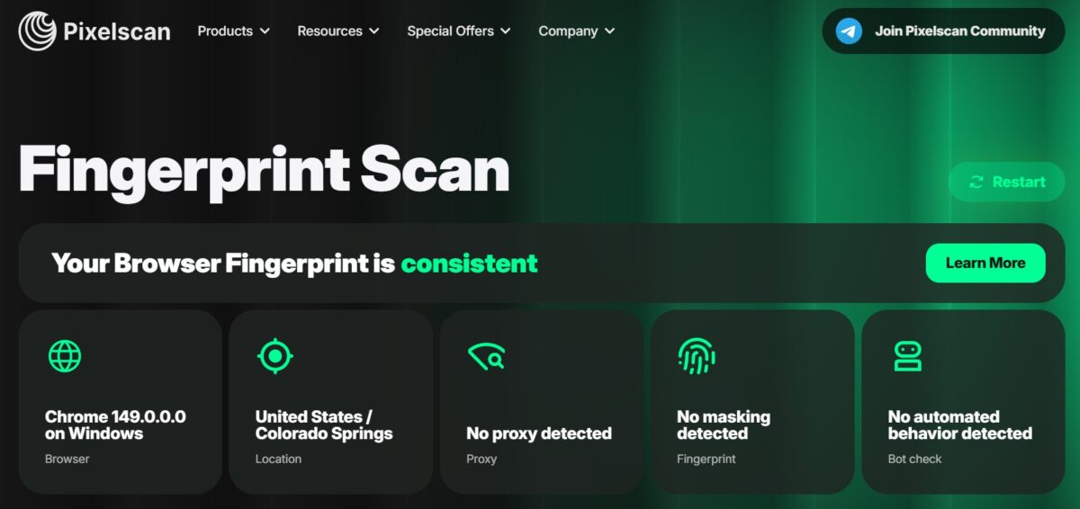 Pixelscan Fingerprint Scan