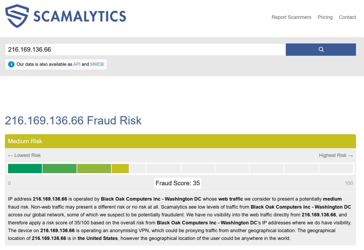 scamalytics.com Medium Risk