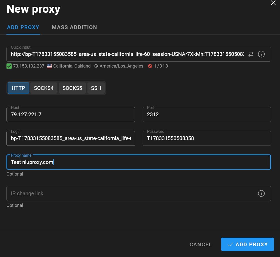 New proxy in the antidetect browser