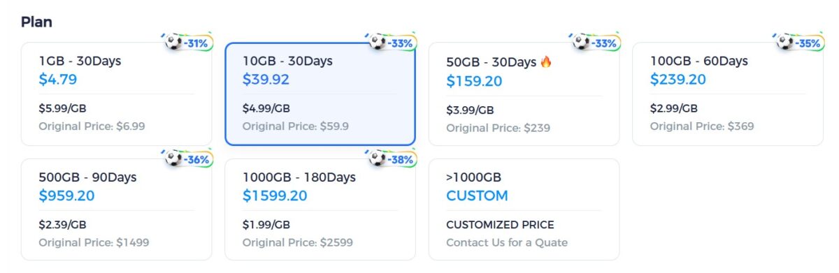 Rotating Residential pricing page