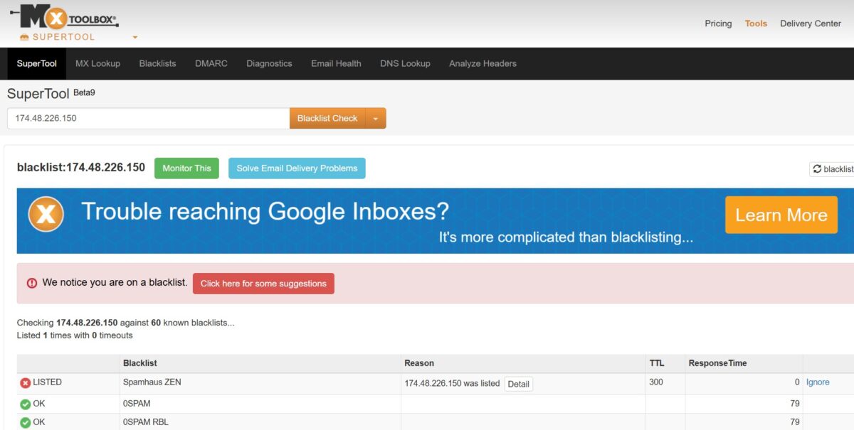MXToolbox Blacklist Check