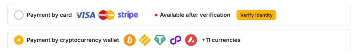 payment method selection