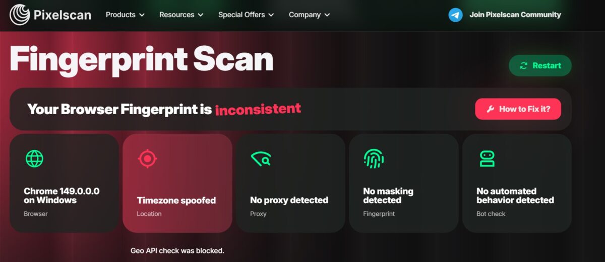 Pixelscan Fingerprint Scan