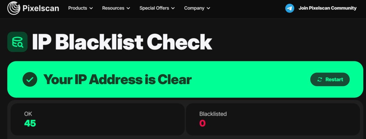 Pixelscan IP Blacklist Check