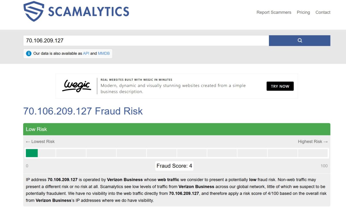 Scamalytics Fraud Score