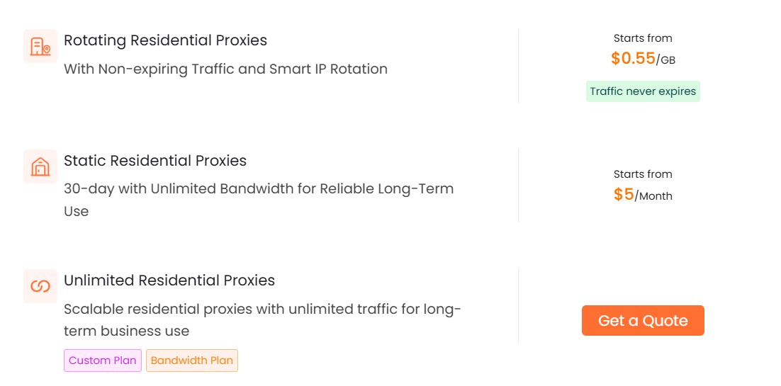 pricing page