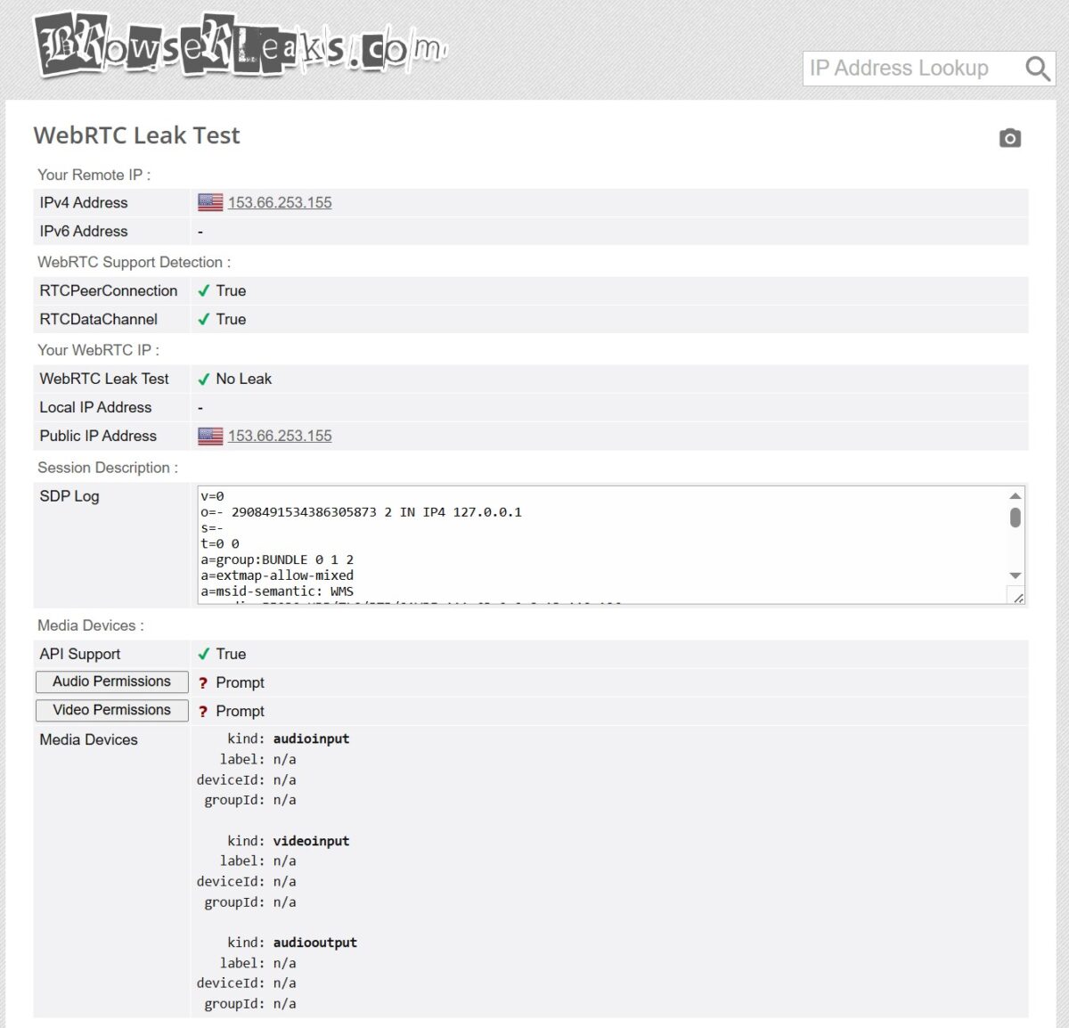 BrowserLeaks WebRTC Leak Test