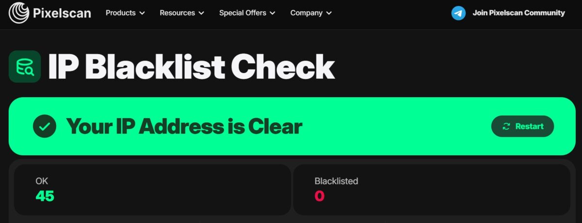 Pixelscan IP Blacklist Check