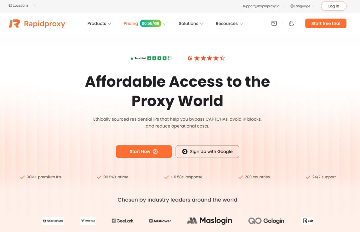 rapidproxy.io homepage