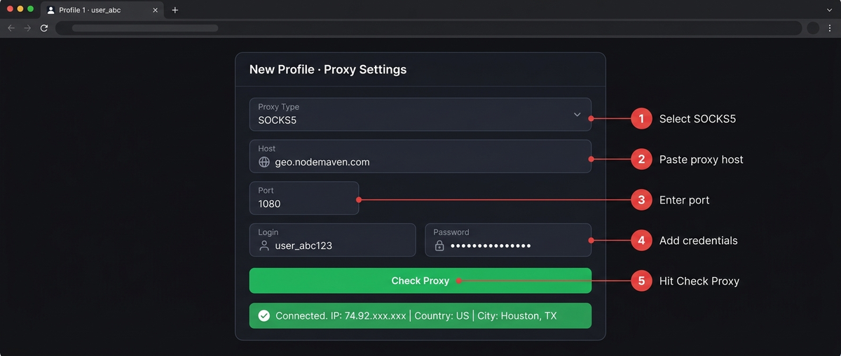 New Profile · Proxy Settings