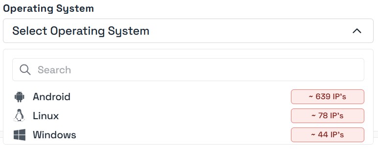 Operating System dropdown