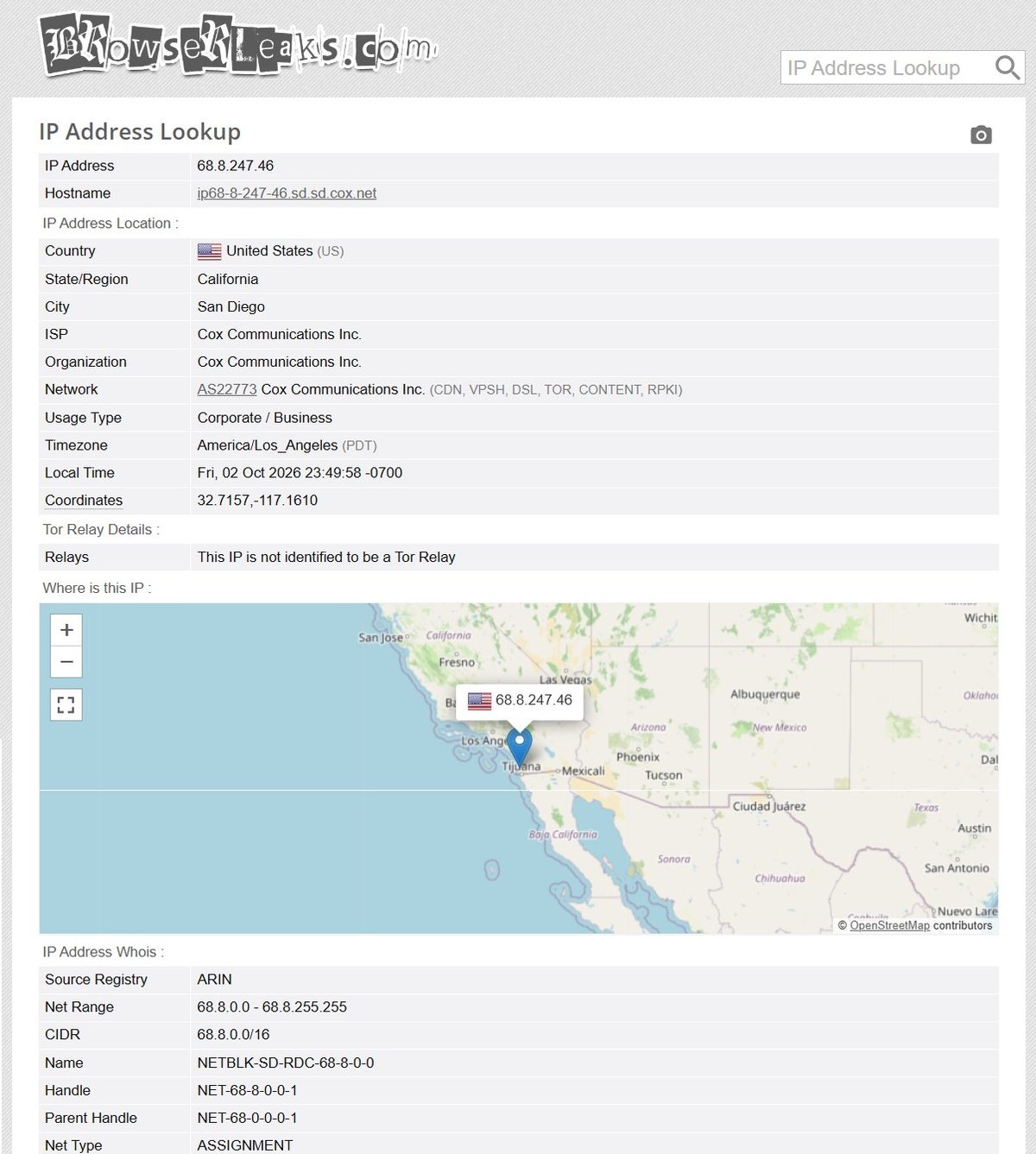BrowserLeaks IP Address Lookup