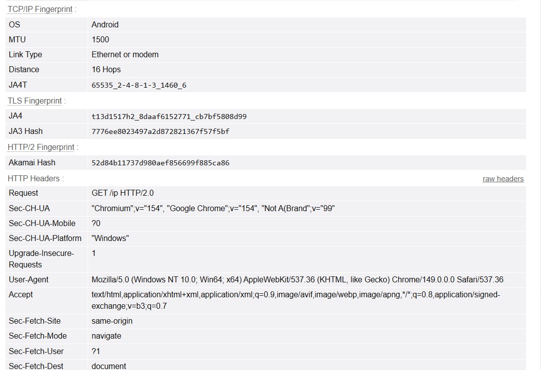 TCP/IP Fingerprint - OS: Android