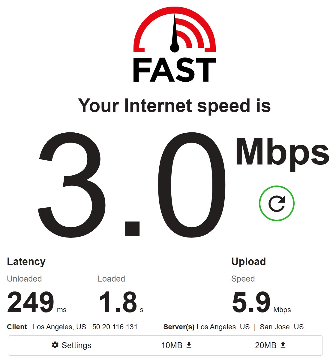 Fast.com - 3.0 Mbps download