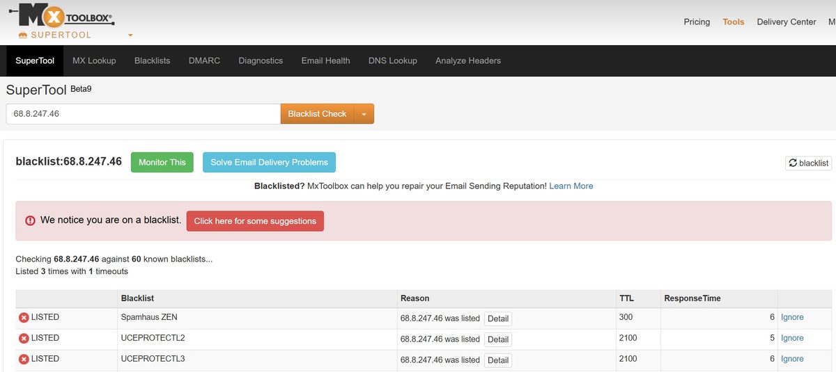 MXToolbox Blacklist Check